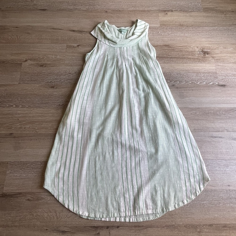 April Cornell Dress XL Green Stripe Cowl Neck Dress Maxi Boho Cottage Core